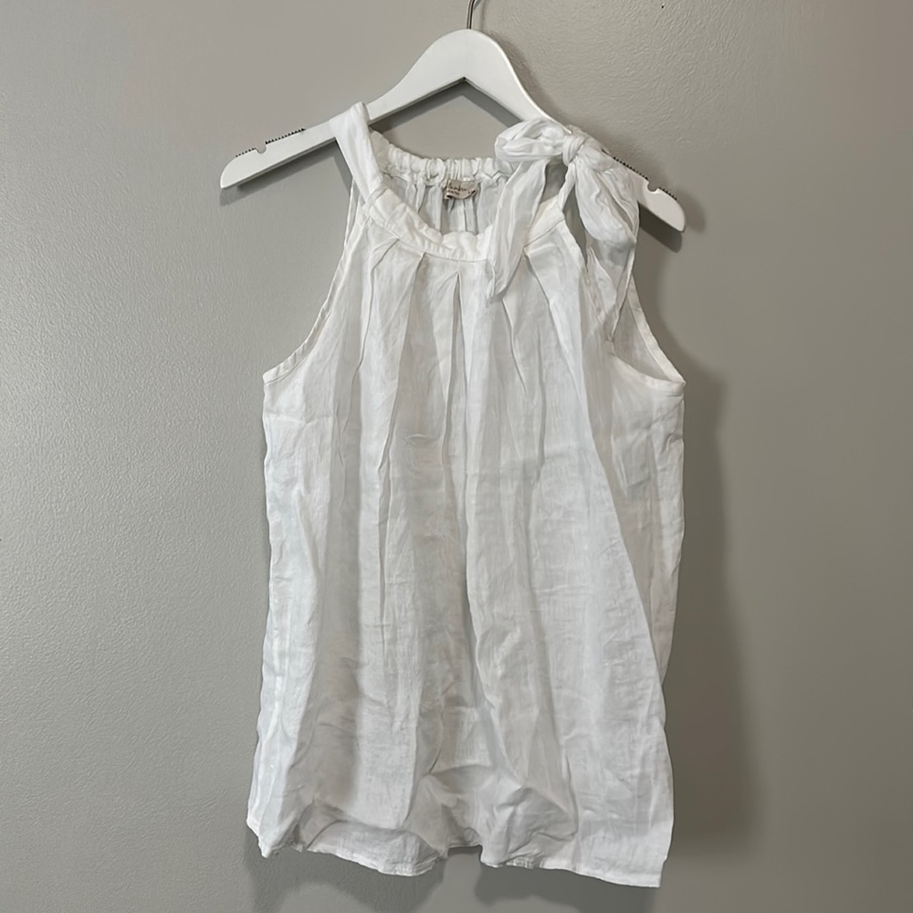 Linen white tank top with tie at neck